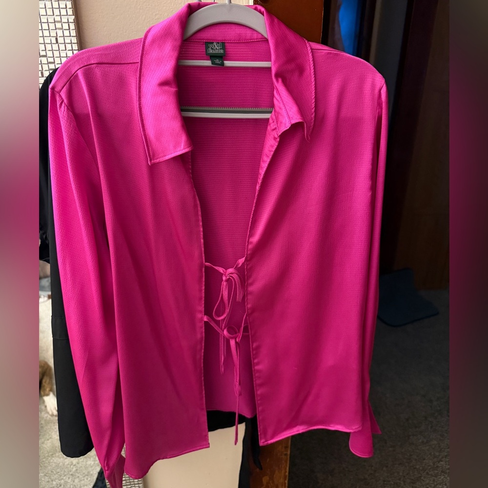 Hot pink tie blouse